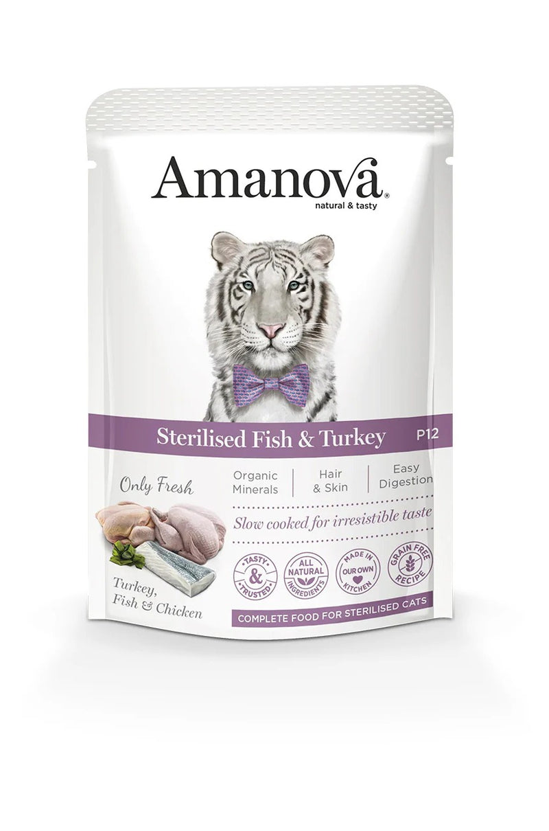 AMANOVA STERILISED FISH & TURKEY POUCH X 85 GR