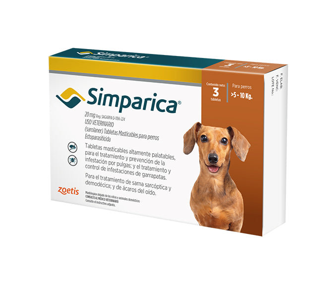 SIMPARICA ANTIPULGAS 20 MG X 3 TAB (5 A 10 KG)